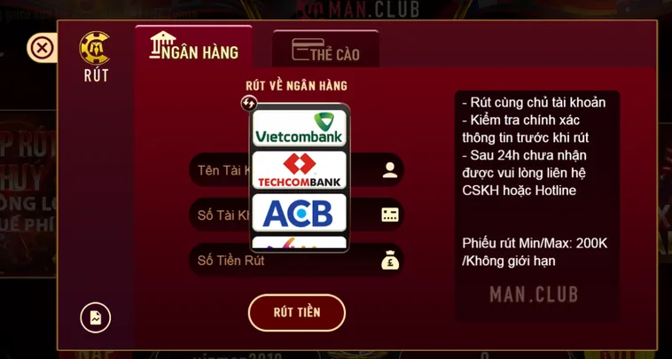 Hướng Dẫn Rút Tiền ManClub Về Ngân Hàng Siêu Tốc Cho Mọi Người Chơi